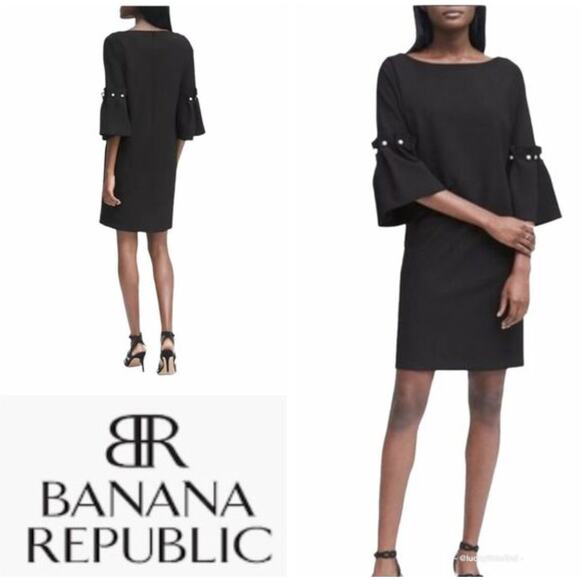 Banana Republic Dresses & Skirts - Banana republic Navy Bell sleeve dress pearl accent size 4